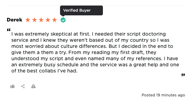 derek script doctor testimonial about Industrial Scripts